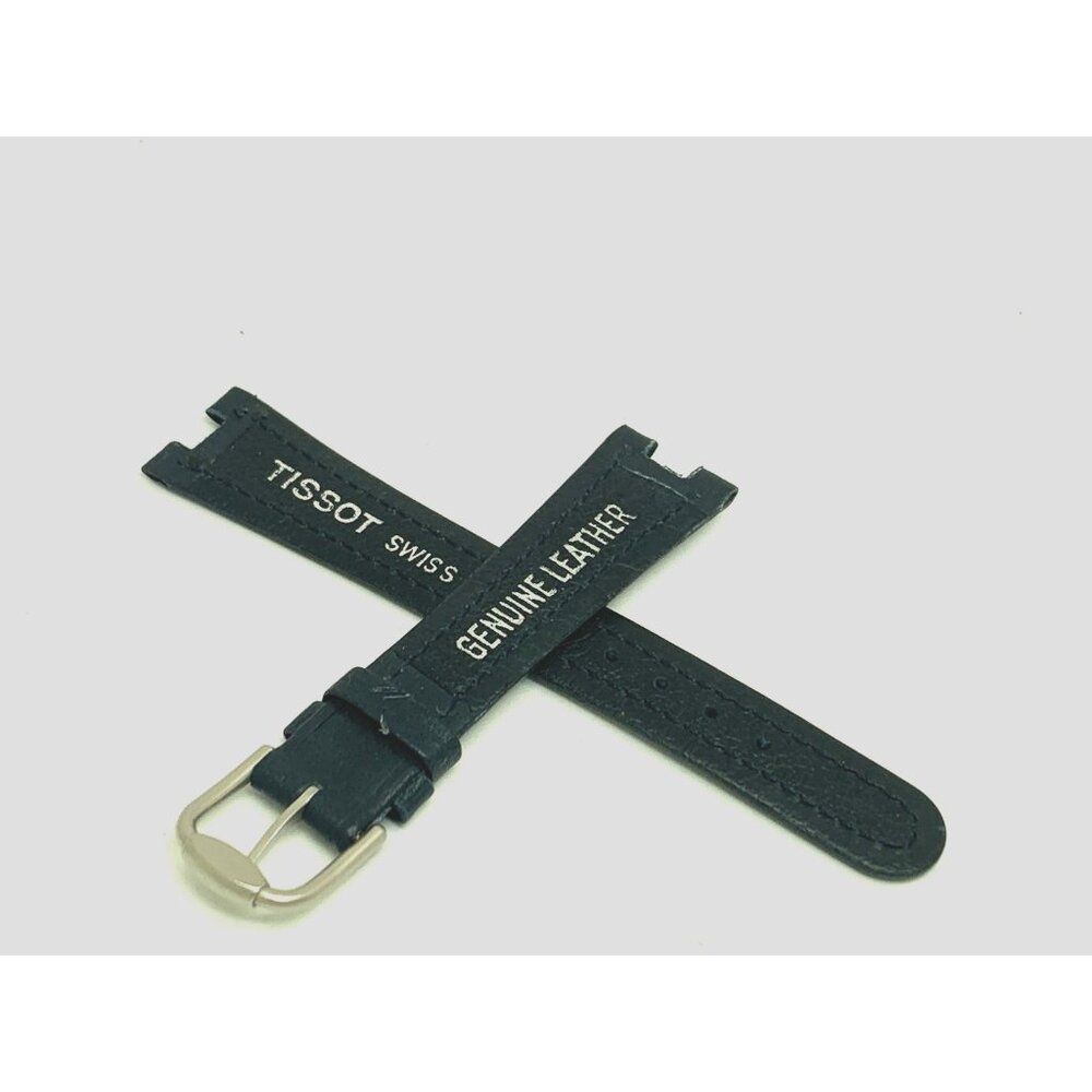 Tissot Watch Replacement Band Blue Leather 16mm Notched Strap Silver Steel Clasp